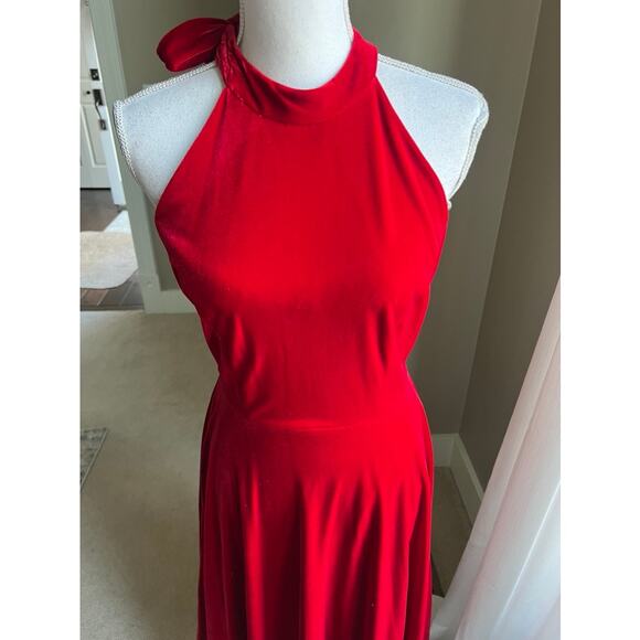 NWT Maison Tara red velvet halter fit & flare dress size 14 - Picture 5 of 9